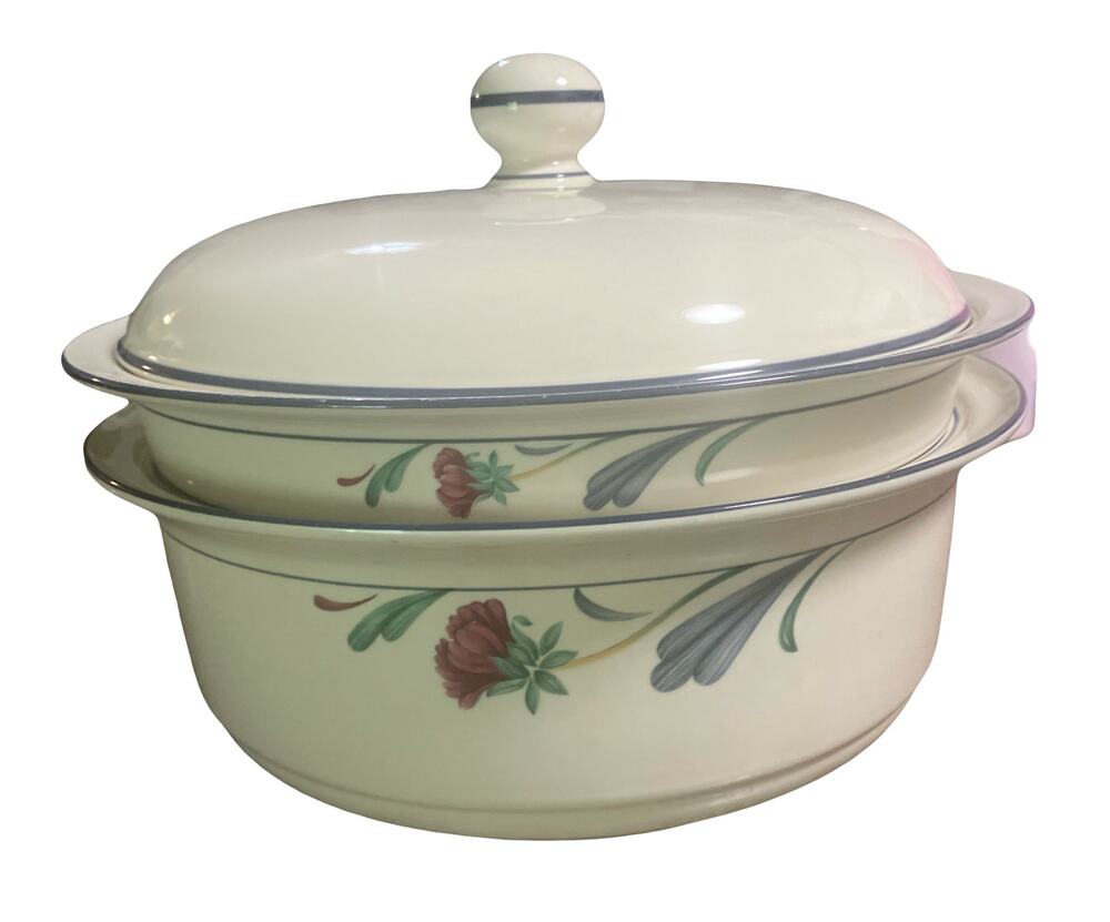 Lenox Poppies on Blue 3 Pc Serving Set Casserole Vegetable Bowl Shared Lid